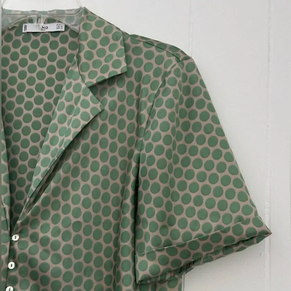 MNG Suit Women's Polka Dot Cuffed Short Sleeve Tie Front Blouse Size Large - Picture 4 of 8